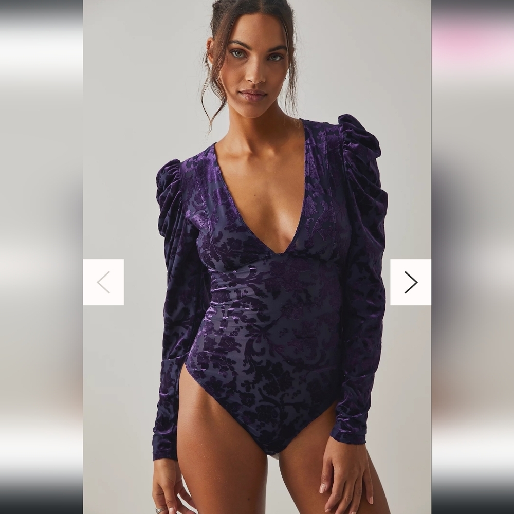 Free People New! Magic Hour Velvet Bodysuit deep sea combo size M